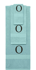 Nautical Teal monogrammed towel set with Black thread, Times New Roman font, initial O - 540 GSM cotton 3-piece