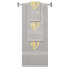 Silver monogrammed towel set with Gold thread, Diana Script font, initial V - 540 GSM cotton 3-piece