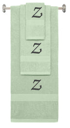 Mint Green monogrammed towel set with Black thread, Chancery font, initial Z - 540 GSM cotton 3-piece