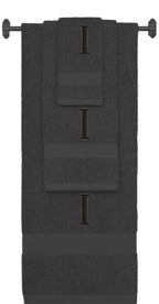 Charcoal monogrammed towel set with Black thread, Times New Roman font, initial I - 540 GSM cotton 3-piece