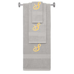 Silver monogrammed towel set with Gold thread, Diana Script font, initial S - 540 GSM cotton 3-piece