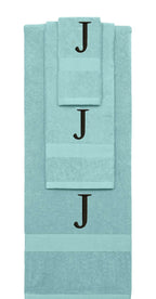 Nautical Teal monogrammed towel set with Black thread, Times New Roman font, initial I - 540 GSM cotton 3-piece