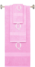 Purple monogrammed towel set with Black thread, Times New Roman font, initial Q - 540 GSM cotton 3-piece