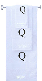 White monogrammed towel set with Black thread, Times New Roman font, initial Q - 540 GSM cotton 3-piece