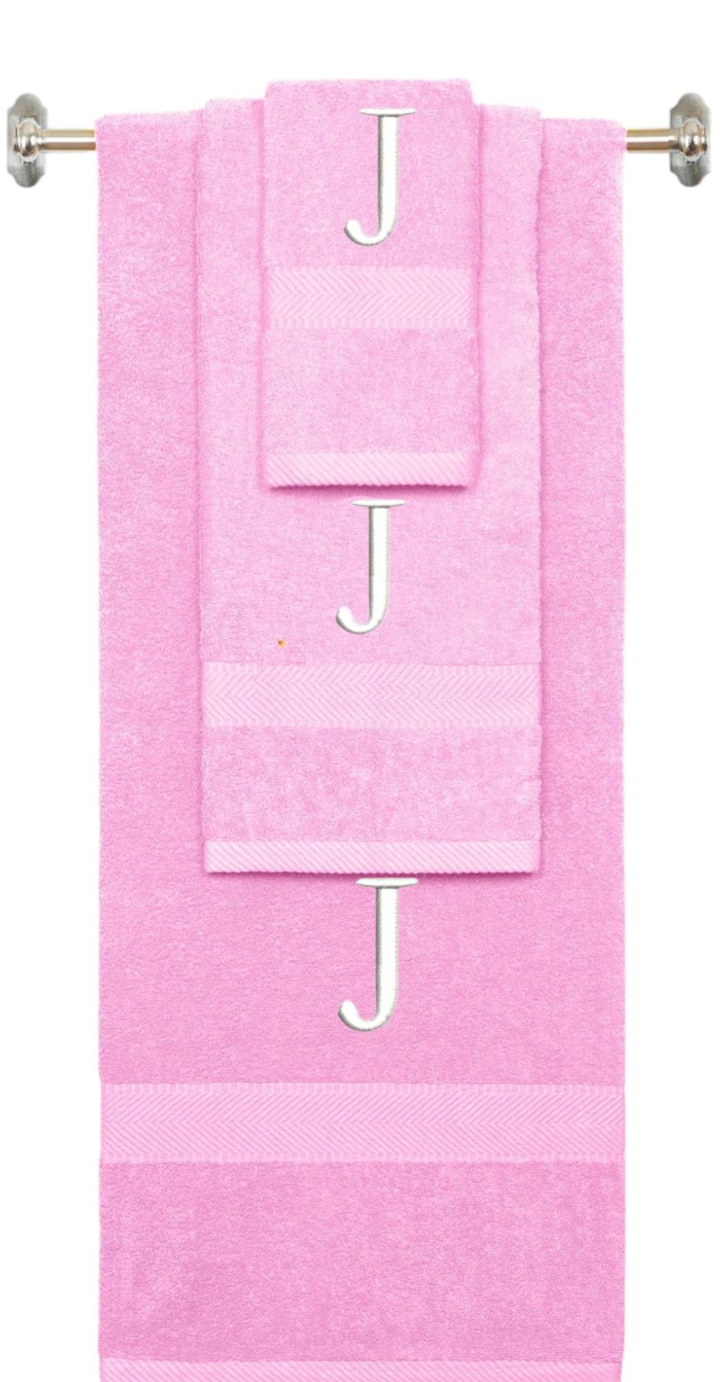 Purple monogrammed towel set with Black thread, Times New Roman font, initial J - 540 GSM cotton 3-piece