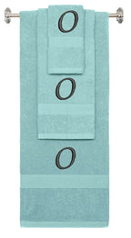 Nautical Teal monogrammed towel set with Black thread, Chancery font, initial O - 540 GSM cotton 3-piece
