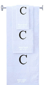 White monogrammed towel set with Black thread, Times New Roman font, initial C - 540 GSM cotton 3-piece
