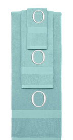 Nautical Teal monogrammed towel set with Silver thread, Times New Roman font, initial O - 540 GSM cotton 3-piece