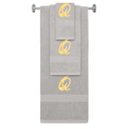 Silver monogrammed towel set with Gold thread, Diana Script font, initial Q - 540 GSM cotton 3-piece