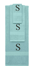 Nautical Teal monogrammed towel set with Black thread, Times New Roman font, initial V - 540 GSM cotton 3-piece