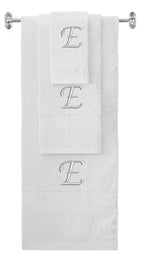 White monogrammed towel set with Silver thread, Chancery font, initial G - 540 GSM cotton 3-piece