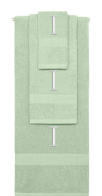 Mint Green monogrammed towel set with Silver thread, Times New Roman font, initial I - 540 GSM cotton 3-piece
