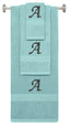 Nautical Teal monogrammed towel set with Black thread, Chancery font, initial A - 540 GSM cotton 3-piece