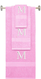 Purple monogrammed towel set with Black thread, Times New Roman font, initial M - 540 GSM cotton 3-piece