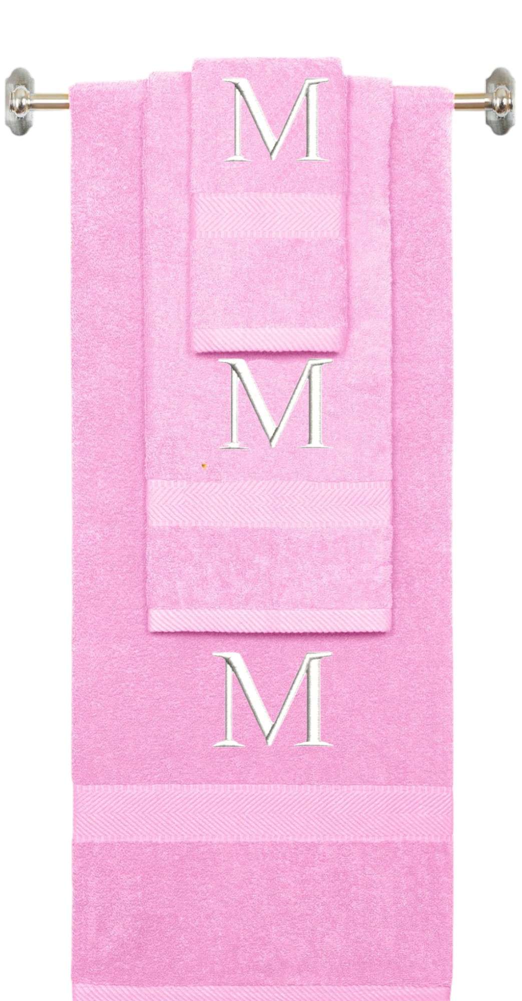 Purple monogrammed towel set with Black thread, Times New Roman font, initial M - 540 GSM cotton 3-piece