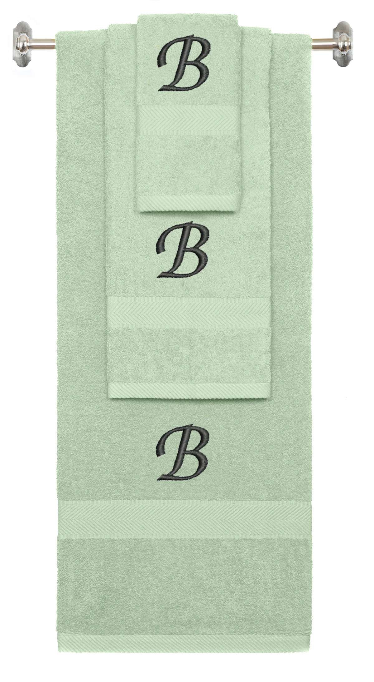 Monogrammed 3-Piece Towel Set - Mint Green Bath, Hand & Washcloth - Embroidered Secondary image
