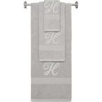 Silver monogrammed towel set with Silver thread, Diana Script font, initial H - 540 GSM cotton 3-piece