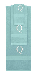 Nautical Teal monogrammed towel set with White thread, Times New Roman font, initial Q - 540 GSM cotton 3-piece