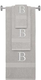 Silver monogrammed towel set with Silver thread, Times New Roman font, initial B - 540 GSM cotton 3-piece