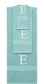 Nautical Teal monogrammed towel set with White thread, Times New Roman font, initial E - 540 GSM cotton 3-piece