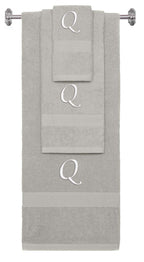 Silver monogrammed towel set with White thread, Chancery font, initial Q - 540 GSM cotton 3-piece