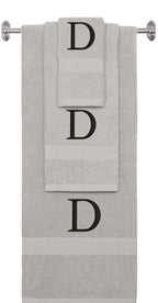 Silver monogrammed towel set with Black thread, Times New Roman font, initial D - 540 GSM cotton 3-piece