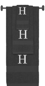 Charcoal monogrammed towel set with Silver thread, Times New Roman font, initial H - 540 GSM cotton 3-piece