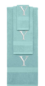 Nautical Teal monogrammed towel set with Silver thread, Times New Roman font, initial Y - 540 GSM cotton 3-piece