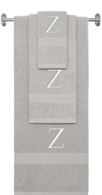Silver monogrammed towel set with Silver thread, Times New Roman font, initial Z - 540 GSM cotton 3-piece