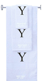 White monogrammed towel set with Black thread, Times New Roman font, initial Y - 540 GSM cotton 3-piece
