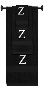 Black monogrammed towel set with White thread, Times New Roman font, initial Z - 540 GSM cotton 3-piece