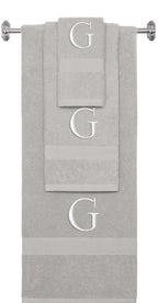 Silver monogrammed towel set with Silver thread, Times New Roman font, initial G - 540 GSM cotton 3-piece