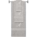 Silver monogrammed towel set with Silver thread, Diana Script font, initial A - 540 GSM cotton 3-piece