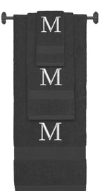 Charcoal monogrammed towel set with Silver thread, Times New Roman font, initial M - 540 GSM cotton 3-piece