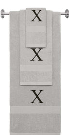 Silver monogrammed towel set with Black thread, Times New Roman font, initial X - 540 GSM cotton 3-piece