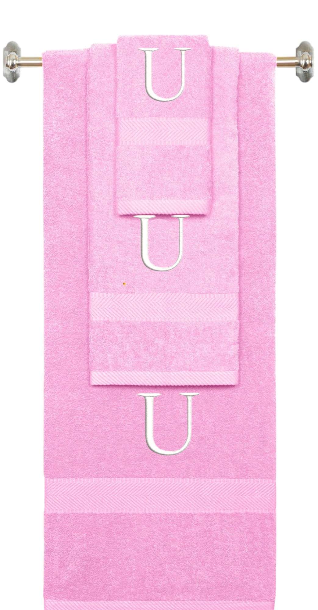 Purple monogrammed towel set with Black thread, Times New Roman font, initial U - 540 GSM cotton 3-piece