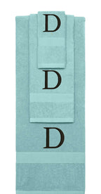 Nautical Teal monogrammed towel set with Black thread, Times New Roman font, initial D - 540 GSM cotton 3-piece