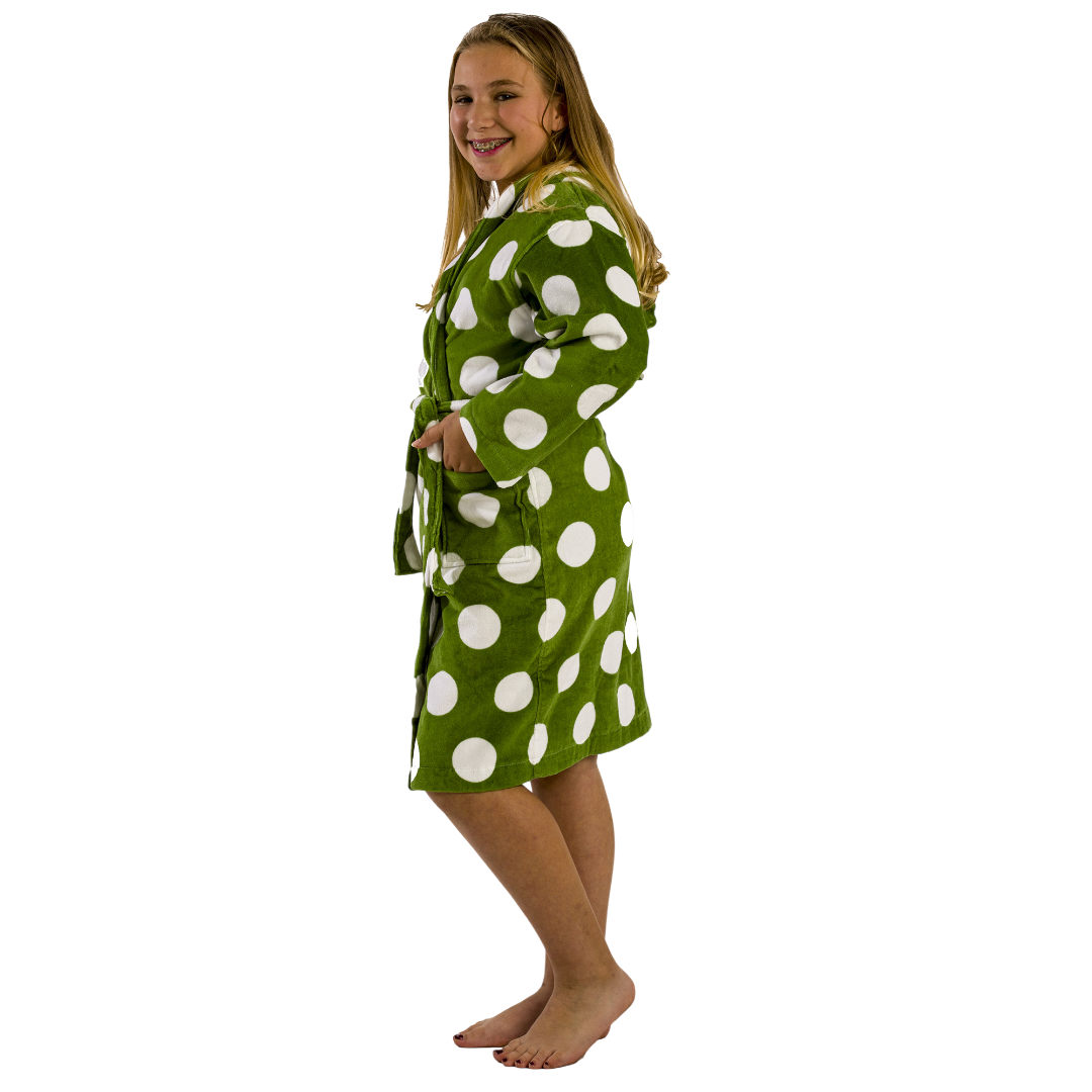 360 GSM Polka Dot Hooded Girls Bathrobe