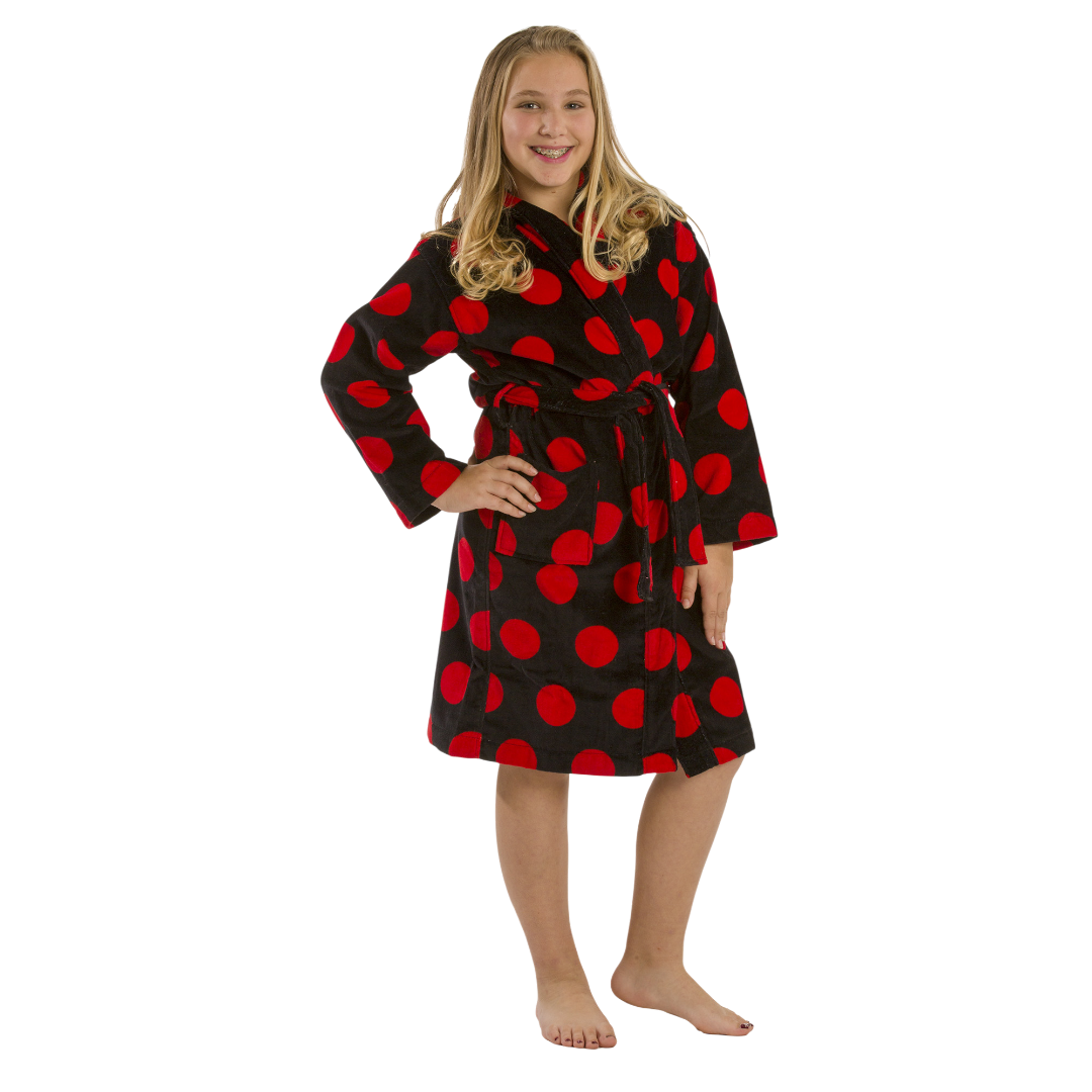 360 GSM Polka Dot Hooded Girls Bathrobe