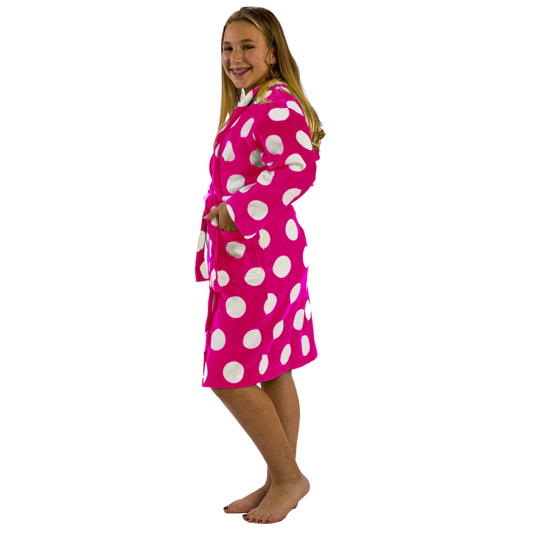 360 GSM Polka Dot Hooded Girls Bathrobe