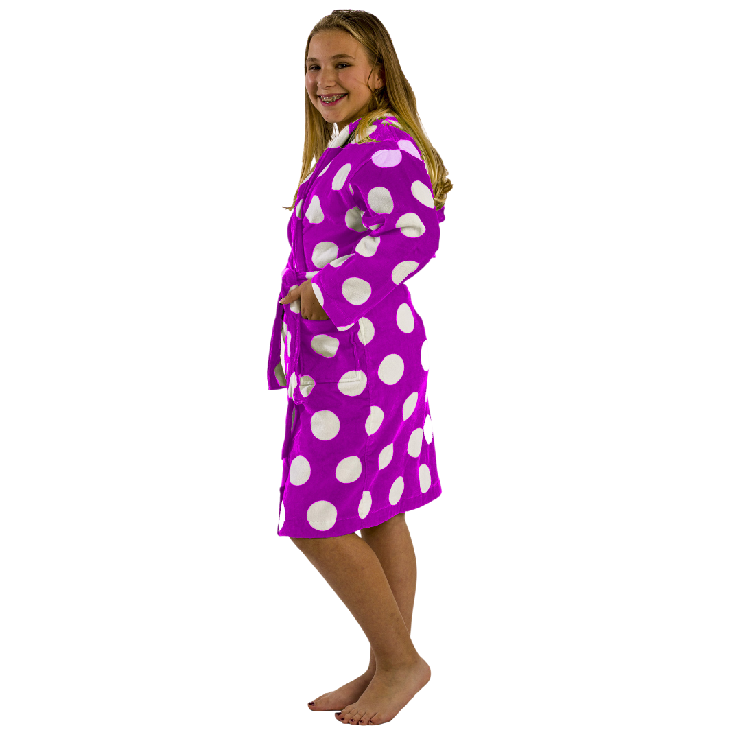 360 GSM Polka Dot Hooded Girls Bathrobe
