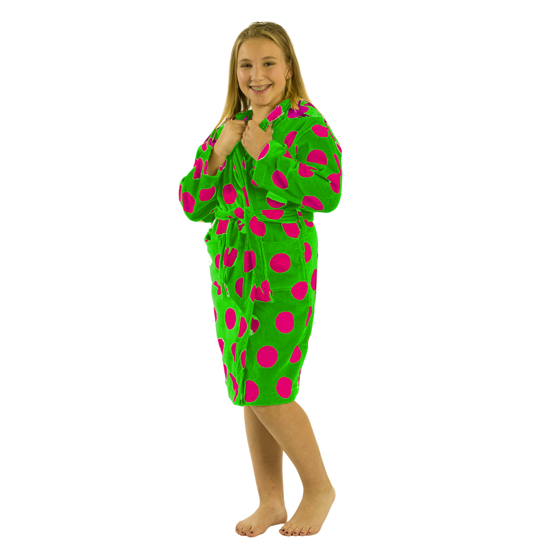 360 GSM Polka Dot Hooded Girls Bathrobe