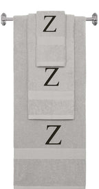 Silver monogrammed towel set with Black thread, Times New Roman font, initial Z - 540 GSM cotton 3-piece