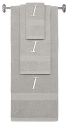 Silver monogrammed towel set with White thread, Chancery font, initial I - 540 GSM cotton 3-piece