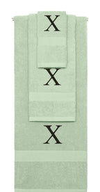 Mint Green monogrammed towel set with Black thread, Times New Roman font, initial X - 540 GSM cotton 3-piece