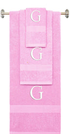 Purple monogrammed towel set with Black thread, Times New Roman font, initial G - 540 GSM cotton 3-piece