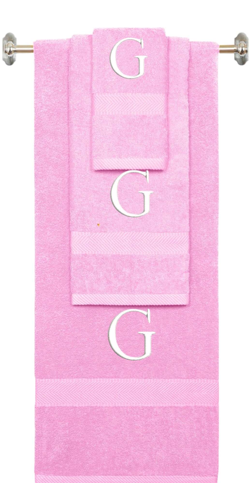Purple monogrammed towel set with Black thread, Times New Roman font, initial G - 540 GSM cotton 3-piece