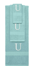 Nautical Teal monogrammed towel set with White thread, Times New Roman font, initial U - 540 GSM cotton 3-piece