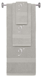 Silver monogrammed towel set with White thread, Chancery font, initial Y - 540 GSM cotton 3-piece