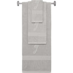 Silver monogrammed towel set with Silver thread, Diana Script font, initial J - 540 GSM cotton 3-piece